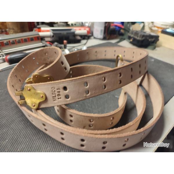 Bretelle 1907 US,Neuf,Cuir Marron clair / NOUVEAU 1.35 M longueur( reproduction) -