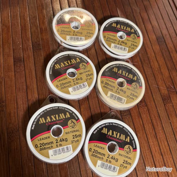 LOT DESTOCKAGE PCHE 6 BOBINES MAXIMA CHAMELEON 25 m - 0,20 mm - 2,4 kg