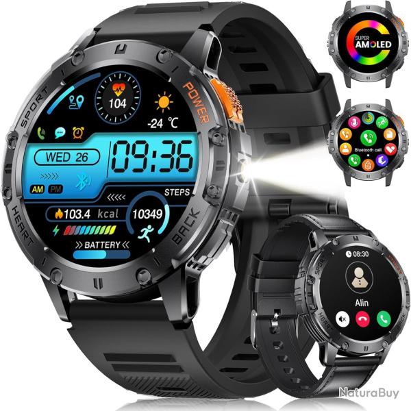 Montre Connect�e Homme avec Appels Bluetooth/530 mAh, 1,43" HD AMOLED Smartwatch Homme avec 120+ Mod