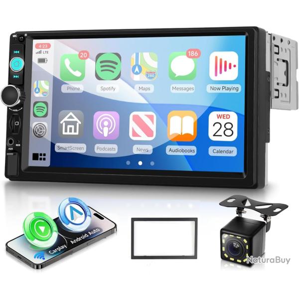Autoradio 1 Din avec Carplay Android Auto sans Fil, 7 Pouces IPS HD �cran Tactile Poste Radio Voitur