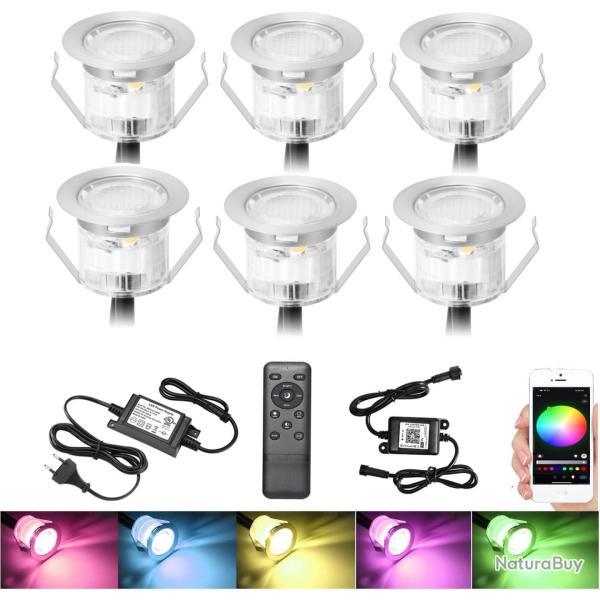 Lot de x6 Spots LED WiFi Bluetooth Encastrable au sol Ext�rieur Interieur �30MM 12V RGB �tanche IP67