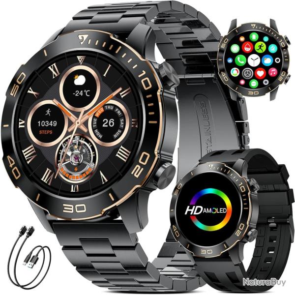Montre Connecte Homme Militaire,1.43'' Grand cran avec Appels/500mAh Longue Autonomie Batterie/Lam
