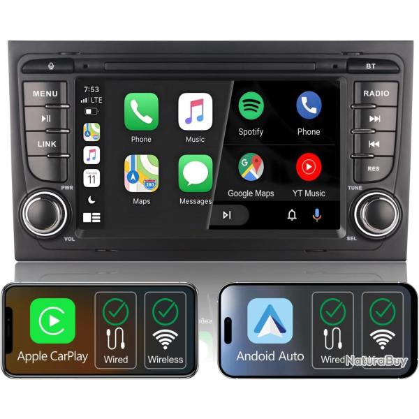 Autoradio Audi A4 B6/B7 2004-2008,avec Systme Linux & cran IPS 7",CarPlay sans Fil et Android Auto
