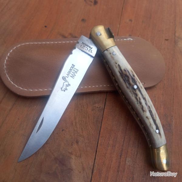 Joli Couteau LAGUIOLE MAKI Manche en Bois de Cerf avec tui en cuir