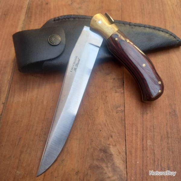 Solide Couteau de Chasse  la d estaing LAGUIOLE R. DAVID Manche en Bois avec tui en cuir