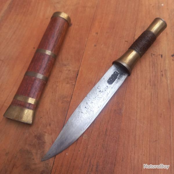 Ancien Couteau BIRMAN ? avec �tui en Bois Manche en Laiton