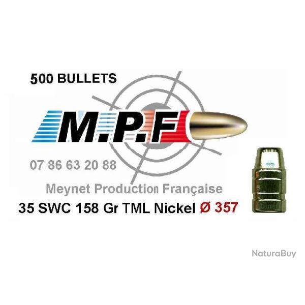500 Balles MPF Ogive Cuivr Nickel 38 SWC 158 Gr  357" en promo et port gratuit juqu' Noel