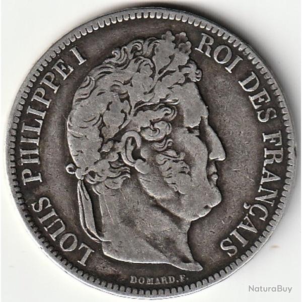 Pi�ce de Monnaie ARGENT France 5 francs LOUIS PHILIPPE I Type Domard, 2� retouche, 1841 Lille
