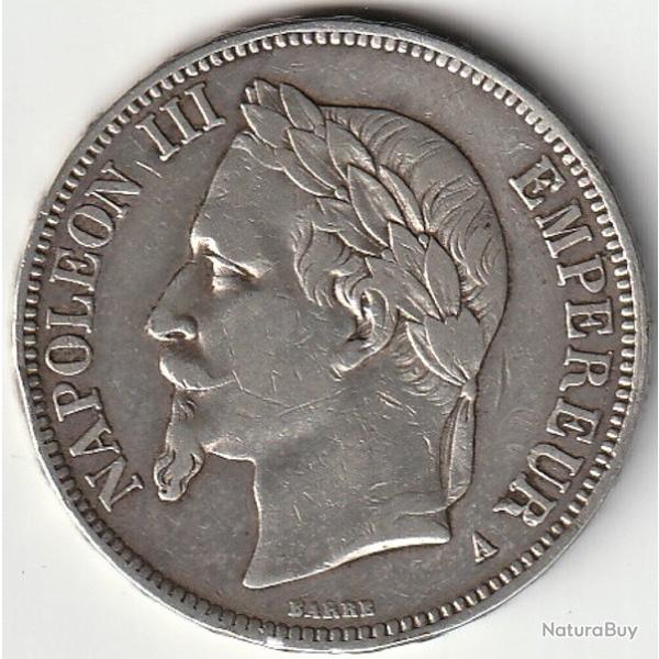 Pi�ce de Monnaie ARGENT France 5 francs NAPOLEON III 1867 PARIS