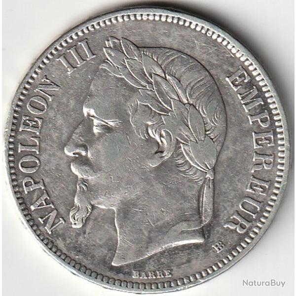 Pi�ce de Monnaie ARGENT France 5 francs NAPOLEON III 1869 STRASBOURG