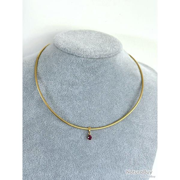 Magnifique collier or 18 carats - pendentif rubis - ras de cou - 41 cm
