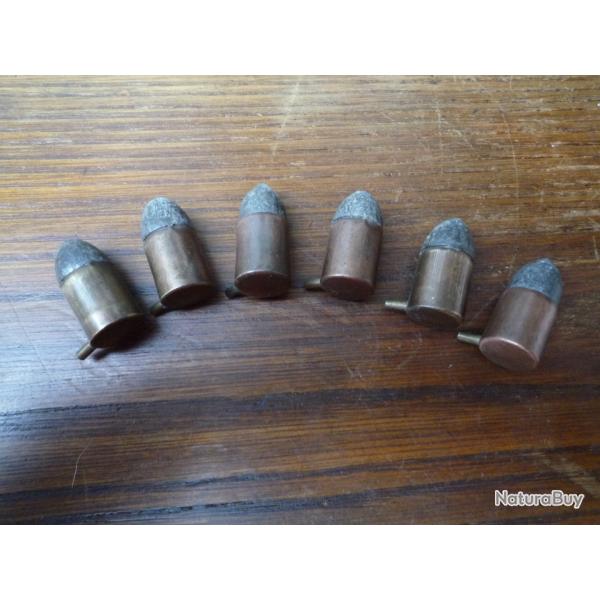 6 anciennes cartouches  broche d'origine  poudre noire calibre 11 mm
