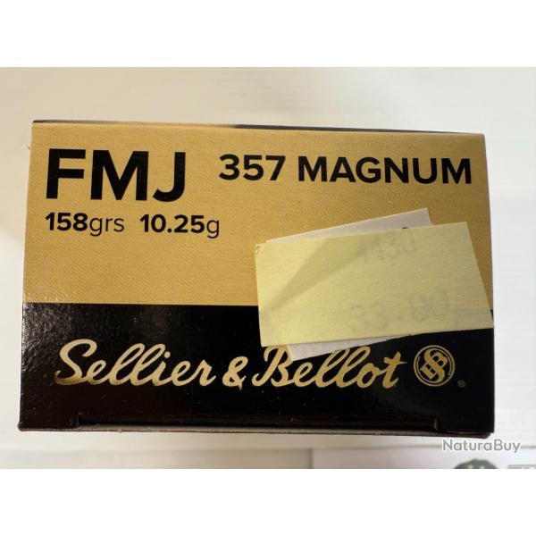 SELLIER BELLOT CAL 357 MAG FMJ 158GR 10.25G VENDU PAR 6 BOITES DE 50 BALLES FRAIS DE PORT OFFERT