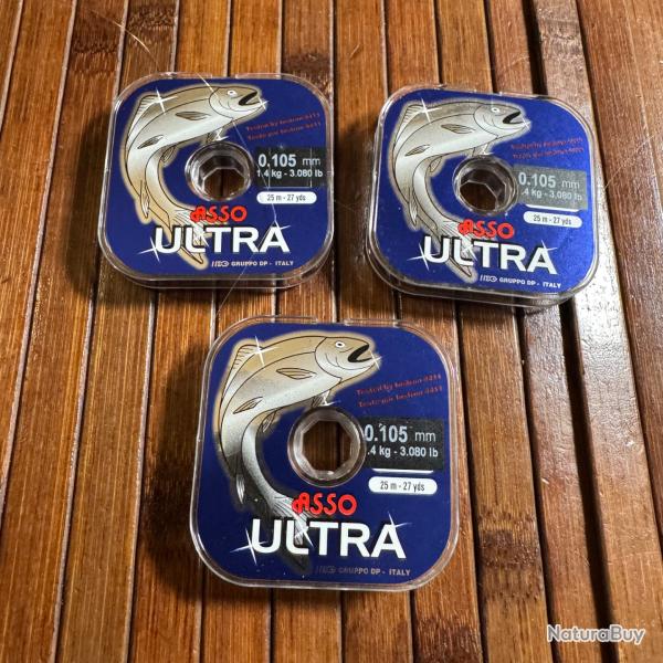 DESTOCKAGE PCHE LOT 3 BOBINES ASSO ULTRA 0,105 mm 4kg 25 mtres