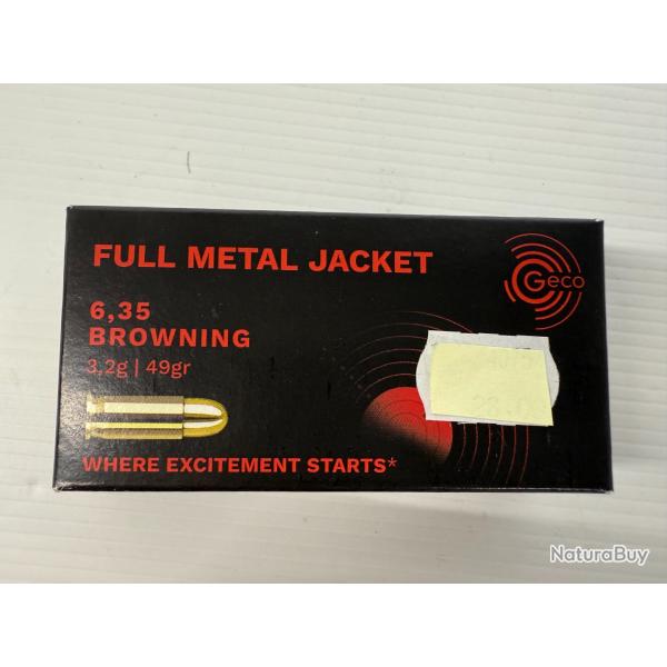 GECO CAL 6.35 FMJ 3.2G/49GR VENDU PAR 6 BOITES DE 50 BALLES FRAIS DE PORT OFFERT