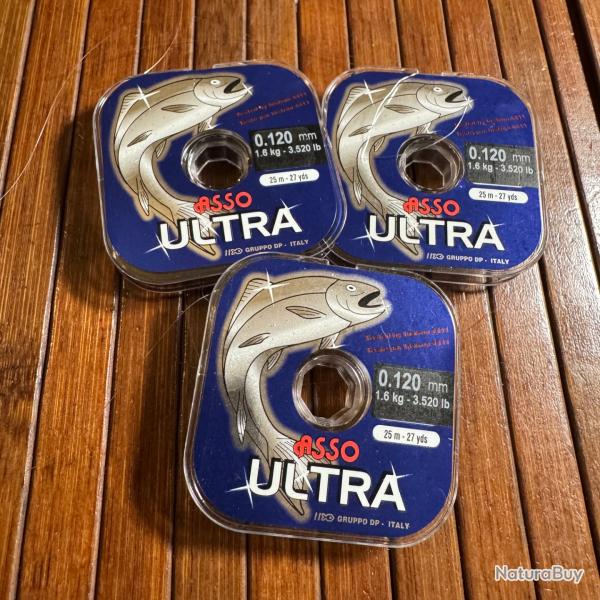 DESTOCKAGE PCHE LOT 3 BOBINES ASSO ULTRA 0,120 mm 1,6 kg 25 mtres