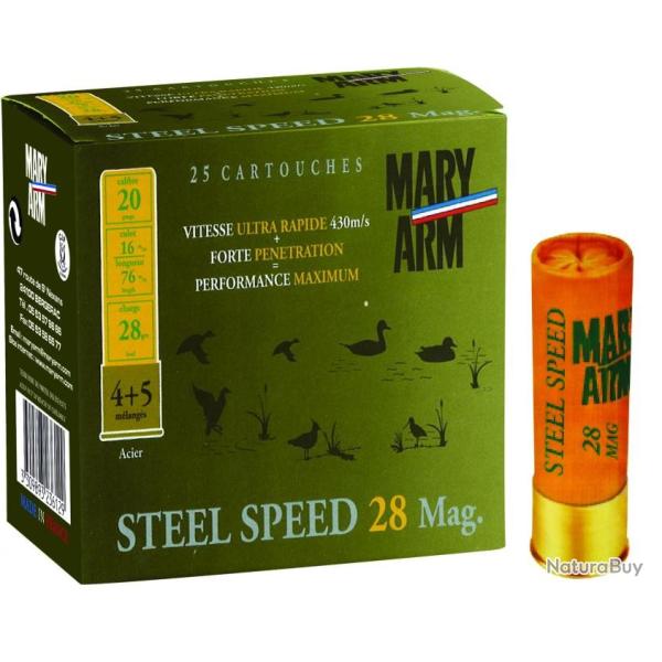 LOT DE 100 CARTOUCHES MARY ARM STEEL STEEL SPEED  HAUTE VITESSE  CAL 20X76 28GR 4+5