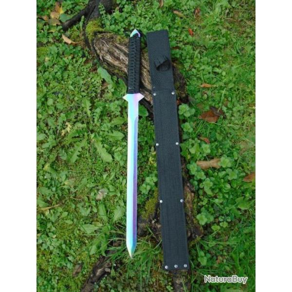Sabre Ninja Katana Lame Tanto Lame Acier 3Cr13 Manche Corde Tresse Etui Nylon Double Tranchant