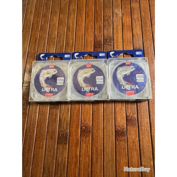DESTOCKAGE PCHE LOT DE 3 BOBINES ASSO ULTRA 0,14 mm 2,1 kg 25 Mtres