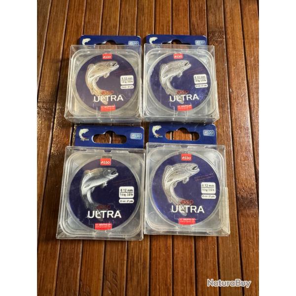 DESTOCKAGE PCHE LOT DE 4 BOBINES ASSO ULTRA 0,12 mm 1,6 kg 25 Mtres