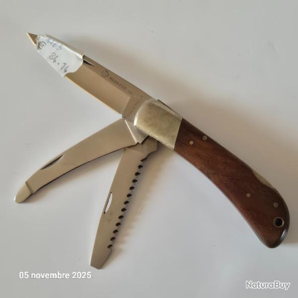 Couteau pliant  3 lames, lame, scie avec tournevis et dpeceur. Maserin