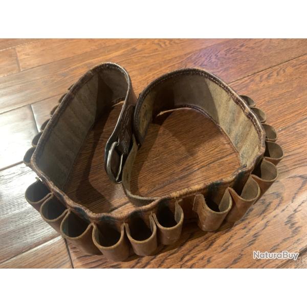 Ceinture cartouchire cuir calibre 12 ancienne