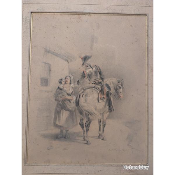 Aquarelle XIX  repr�sentant un cuirassier sign�e David