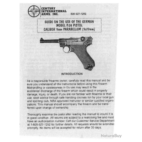 notice LUGER P08 EN ANGLAIS (envoi par mail) - VENDU PAR JEPERCUTE (m2590)
