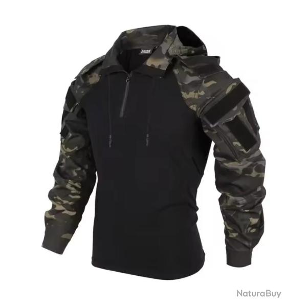 Chemises d'ext�rieur camouflage - Combat T-Shirt � capuche ( Camo For�t Fonc�) (4)