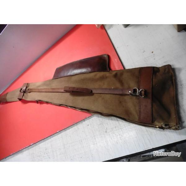 Ancienne Housse de carabine en cuir et toile et poign�e Cuir
