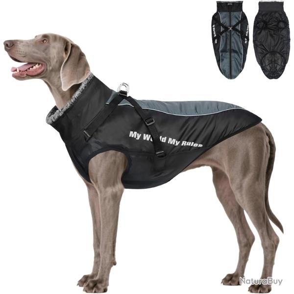 Manteau Chien Hiver Chaud Imperm�able d'une Bande R�fl�chissante Et d'un Col en Fourrure Pliable XL