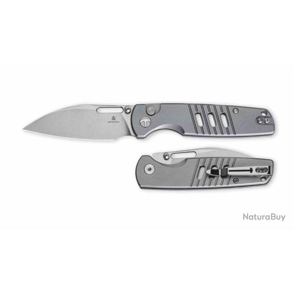 Couteau Bestechman Vector Gray Lame Wharncliffe Acier D2 Manche Alu Bouton Lock BTKMK15B