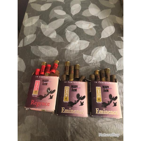 LIVRAISON OFFERTE  3 x 10 cartouches cal 12/70 ,mary arme ,1 boite7, 2 boites pl4 nickele 34g