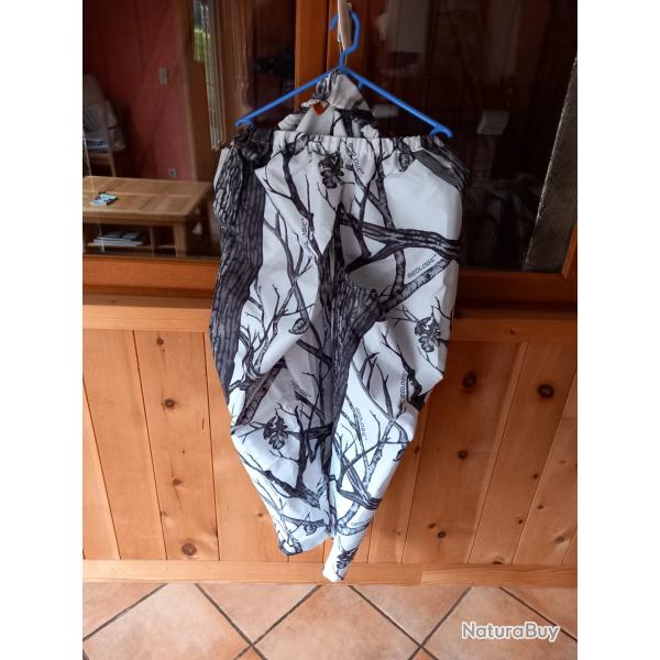 Veste +pantalon chasse camo blanc solognac tbe taille xl impermable