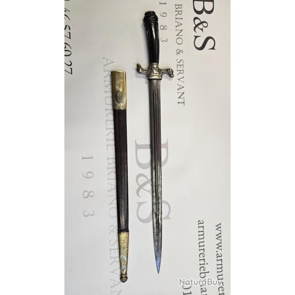 Dague de vnerie, dague de chasse poque Napolon 3, lame forge, poigne corne noire.