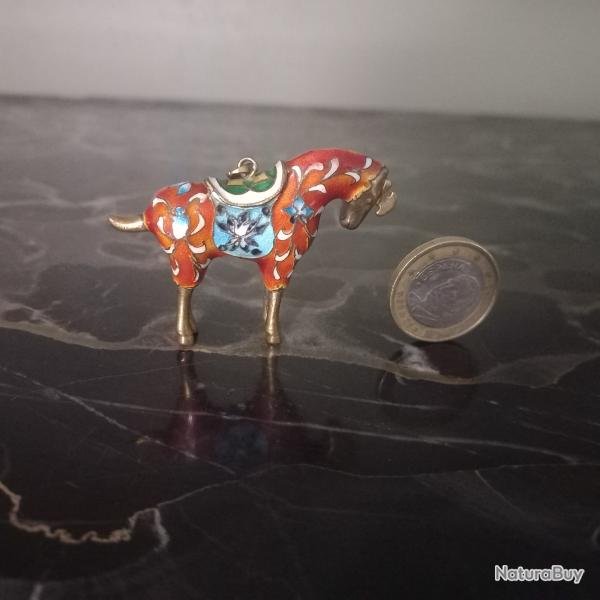 RARE  grand pendentif cheval cloisonn vintage