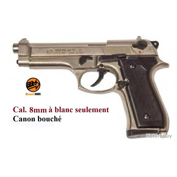 Pistolet BERETTA  Nickel� Chrome � blanc  Mod 92  Cal. 8mm