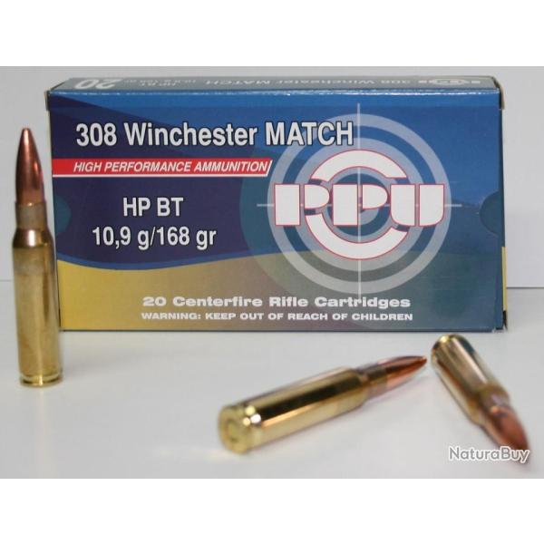 CARTOUCHE PPU 168GR HPBT CAL. 308 WIN X20