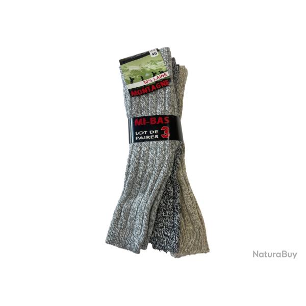 LOT DE 3 MI BAS MONTAGNE GRIS/BEIGE bfe