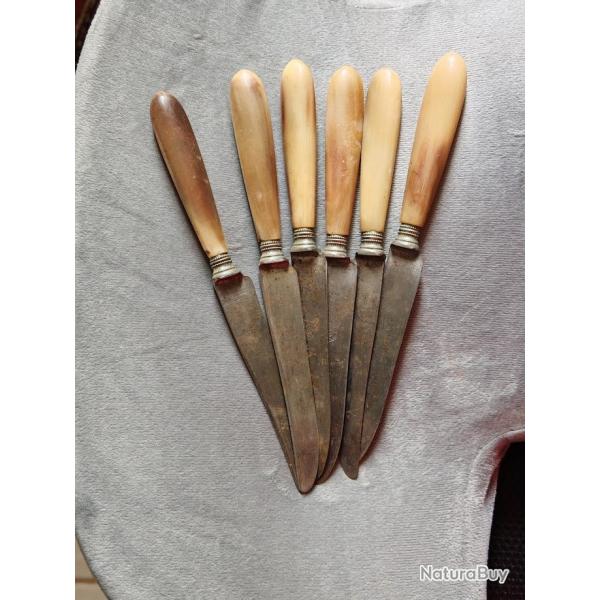 P. Bechon Gironde - 6 Couteaux entremet corne lame acier (affutable)