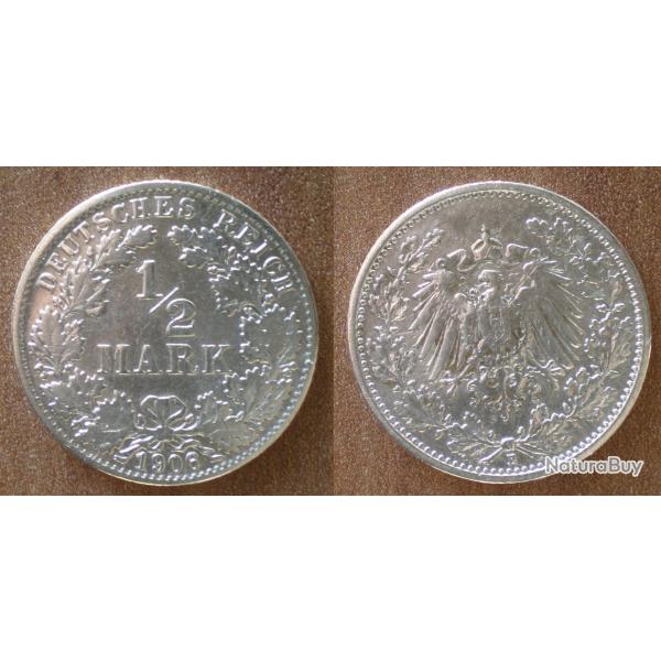 Allemagne 1/2 Mark 1906 Atelier E Piece Argent Aigle Reich
