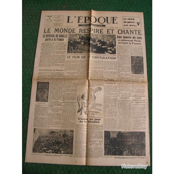 WW2 FRANCE JOURNAL FRANCAIS " L'�POQUE 9 MAI 1945 " �POQUE ARMISTICE J+1 (39-45) be