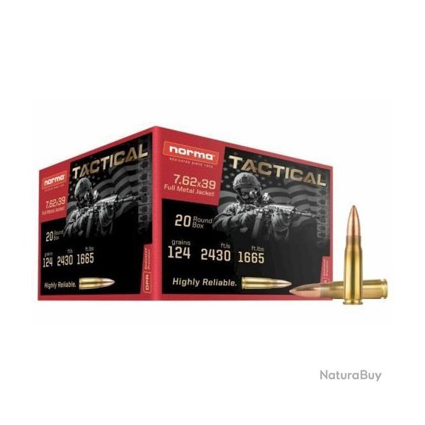 Cartouches NORMA cal.7.62x39 fmj range & training 124gr 8g - Boite de 20 cartouches