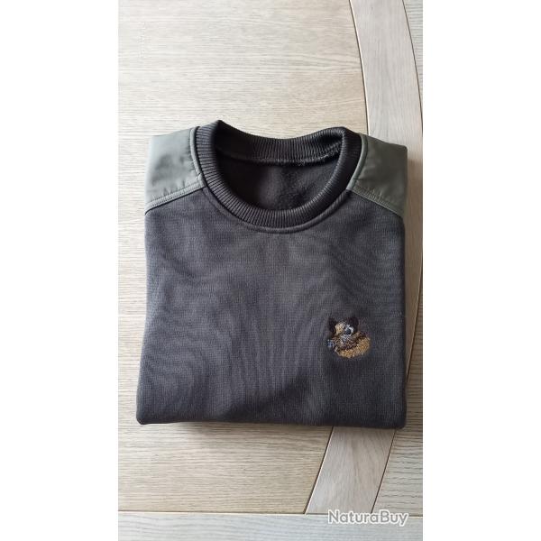 Pull chasse marron avec broderie sanglier taille L
