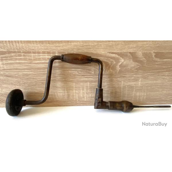Outil Ancien Artisanal Chignole Vilebrequin Manivelle Perceuse Travail du Bois