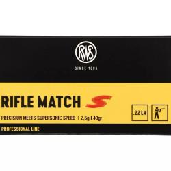 50 balles RIFLE MATCH S Cal. 22LR 40 GRS RWS