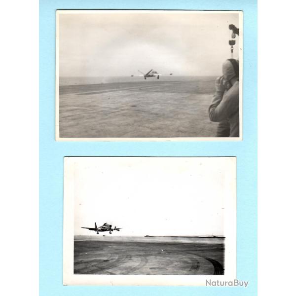 2 PHOTOS AVIATION - CATAPULTAGE BREGUET ALIZE DECOLLAGE FOUGA MAGISTER - PORTE AVION CLEMENCEAU