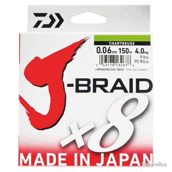 TRESSE JBRAID 8B VERTE 150M - 28/100 - DAIWA