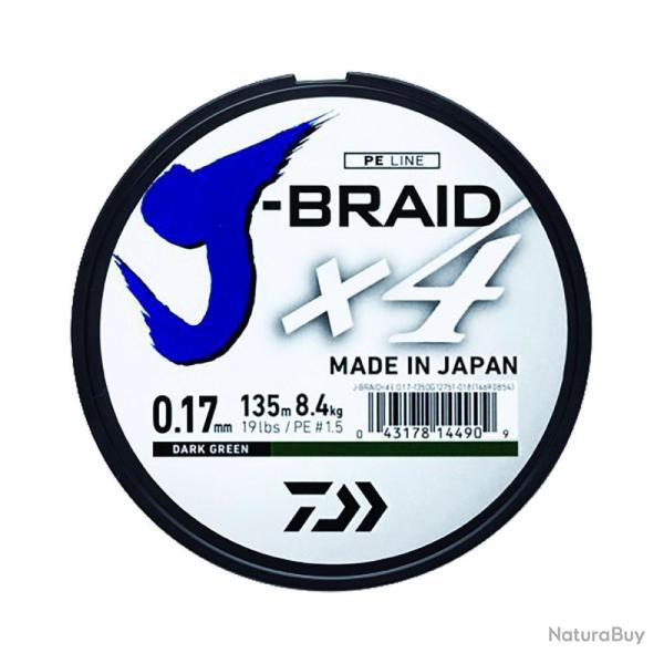 TRESSE JBRAID 4B VERTE 135M - 21/100 - DAIWA