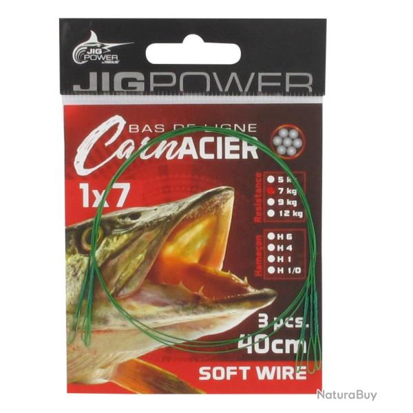 BAS DE LIGNE ACIER BOUCLE 7 B 40CM - 9kg - JIG POWER